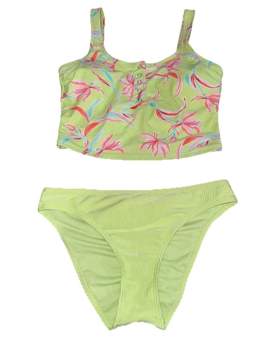 ☀️ $5 sale floral tankini green pink size Medium